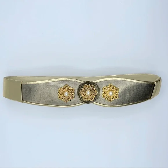 Vintage Gold Statement Belt 80s Waist Power Suit Jewelry Cinch Las Vegas EUC